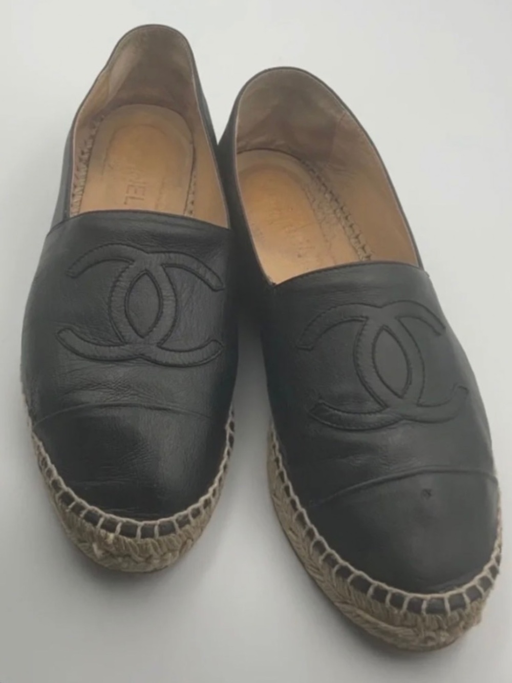 CHANEL LOGO LAMBSKIN LEATHER ESPADRILLES